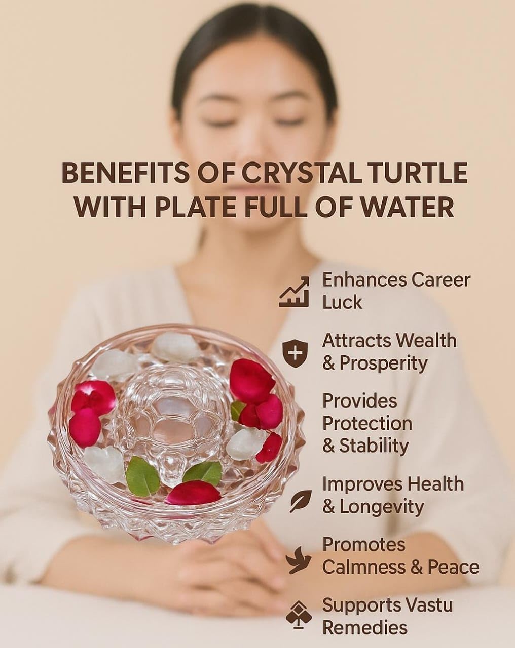 SAUDEEP INDIA Crystal Turtle with Decorative Plate and Artificial Rose Valentine Gift Set | Feng Shui Tortoise Showpiece for Home Decor | Romantic Love Gift for Wife Girlfriend Anniversary Wedding