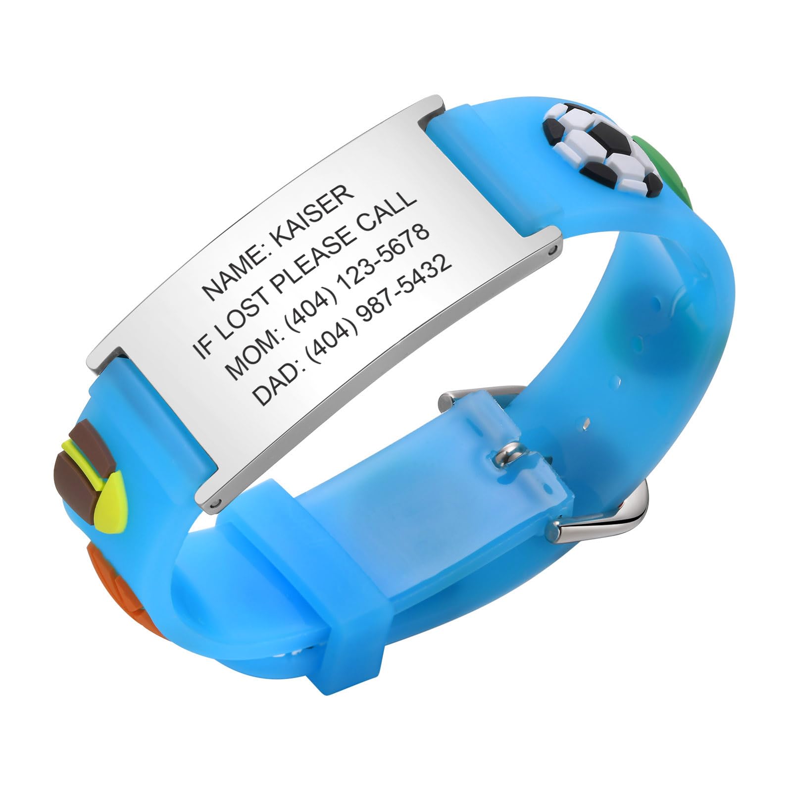 MEALGUET Assorted Color Personalized Stainless Steel Soft Silicone Child Safety ID Bracelets Adjustable Anti-Lost ID Wristbands for Kid Girls Boys