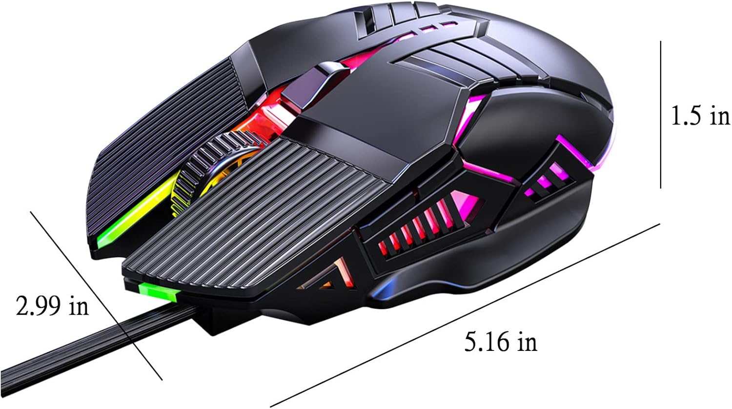 Gaming Mouse Wired - PC Gaming Mice 6D Game Key RGB LED 𝑴𝑴𝑶 Gaming Mouse with Side Buttons Luminous Game E-Sports Mechanical Mute for PC Tablet Desktop Computer Laptop,Black