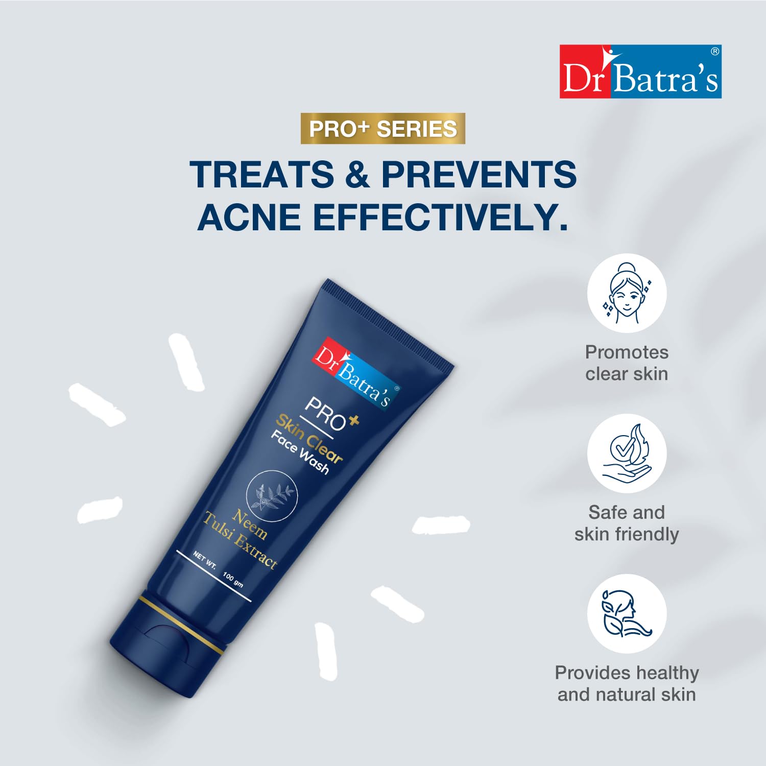Dr Batra’s PRO+ Skin Clear Face Wash 100g | Clinically-Inspired Anti-Bacterial Formula | Enriched with Tulsi, Neem & Aloe Vera | Deep Cleansing for Clear, Healthy Skin | Chemical-Free (Sulphate, Silicone & Soap Free) 3