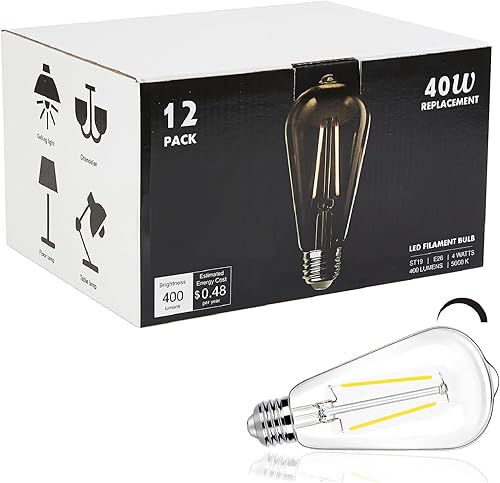 Miniatura 8 de Paquete de 12 bombillas LED Edison equivalentes a 40 vatios, bombilla LED vintage de 4 W, bombilla blanca suave ST19 de 2700 K, base E26 de 350 lm