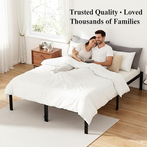 Miniatura 35 de DUMOS Base de cama de tamaño individual – Base de colchón de plataforma de metal con soporte de listones de acero, no necesita somier, espacio de