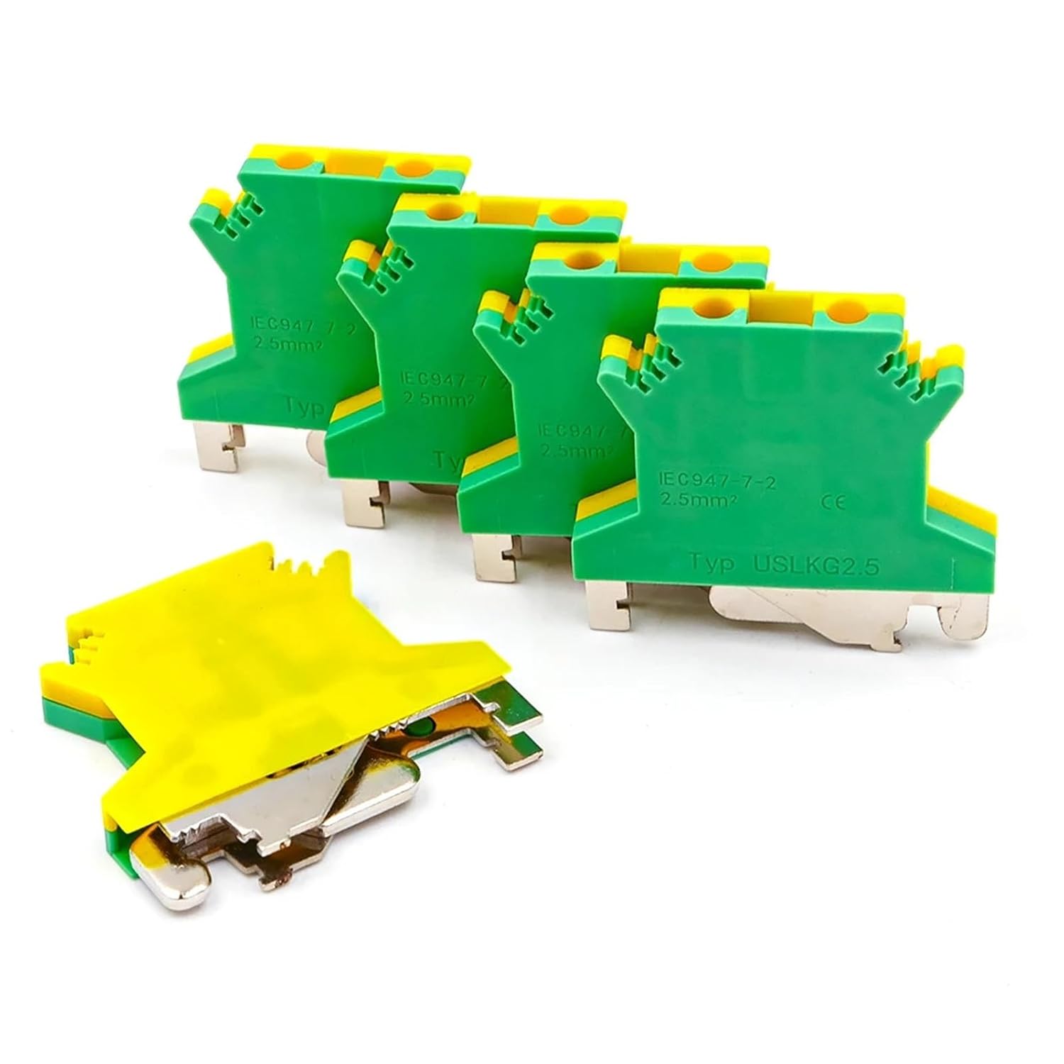 10Pcs USLKG 2.5 DIN Rail Terminal Block Grounding Screw Connection 500V 24A Electrical Conductor