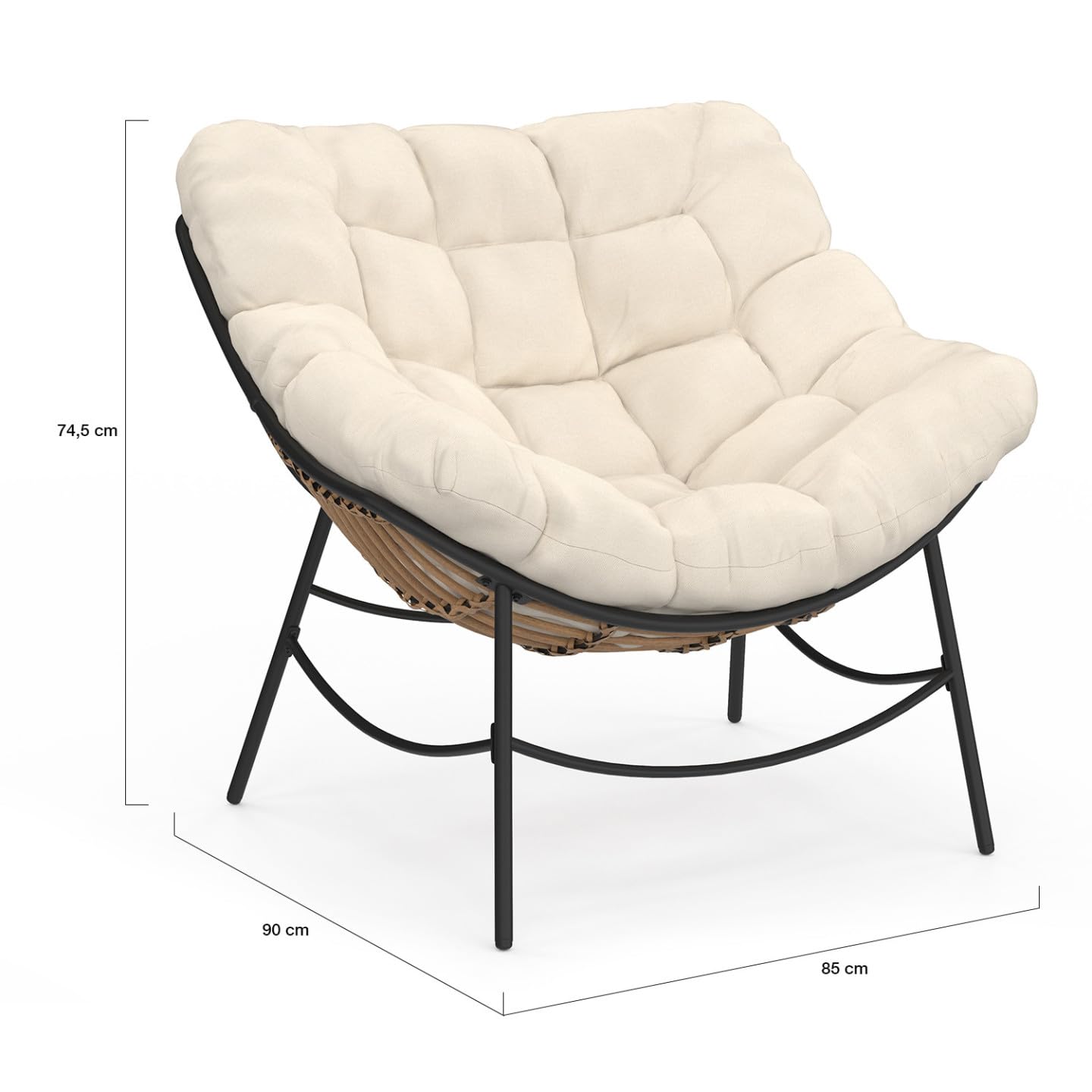 IDMarket - Fauteuil de Jardin Relax LOA Effet rotin avec Coussin écru