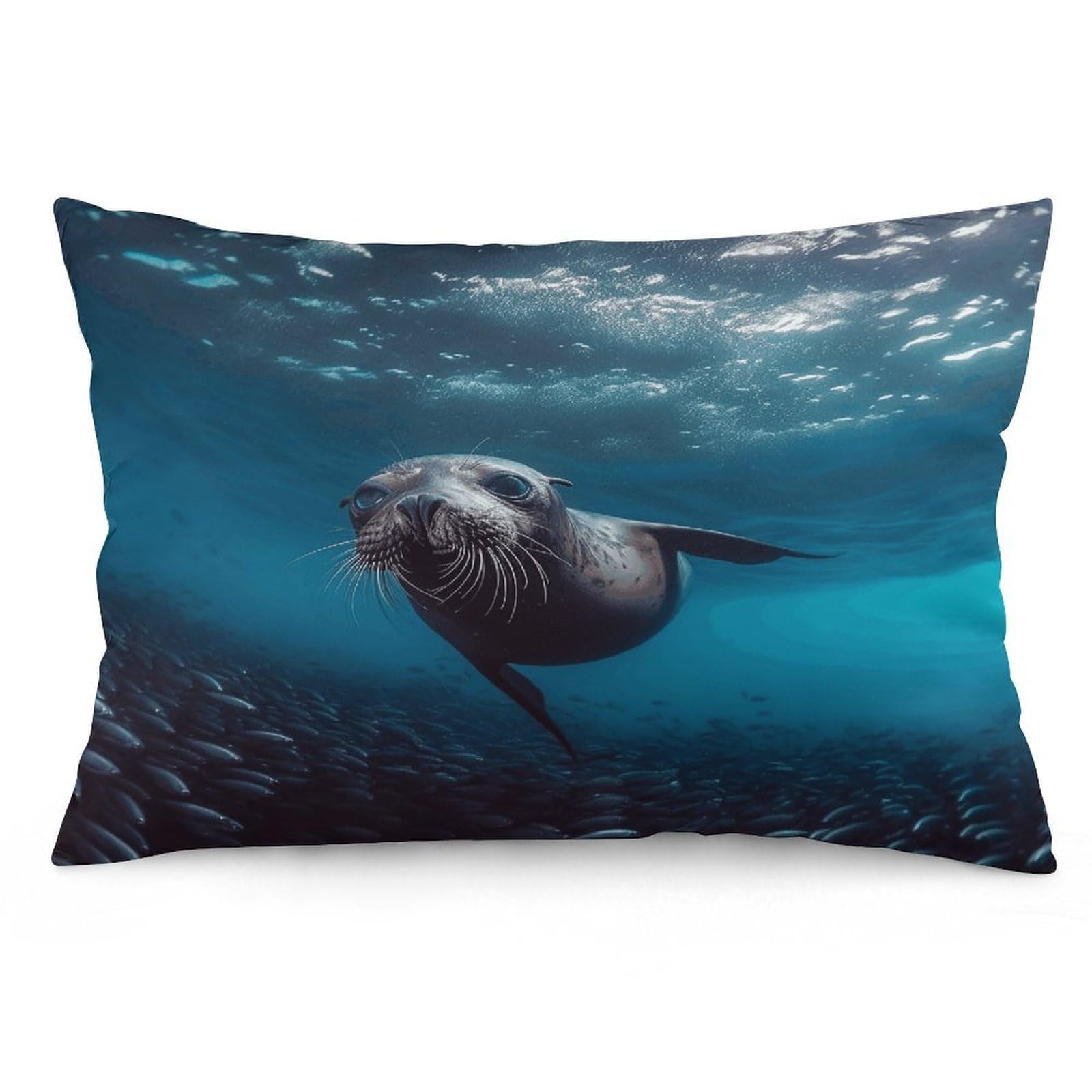 Underwater Sea Lion Throw Pillow Cover Soft Lumbar Pillow Covers with Zipper Breathable Rectangular Cushion Case Polyester Pillow Case Decorative Body Pillow Cover for Couch Bed