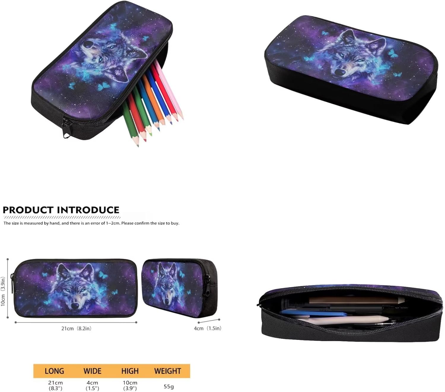Galaxy Wolf Backpack for Girls Kids Backpack with Lunch Box Water Bottle Holder and Aesthetic Pencil Case 4PCS Set Bookbag with Front Pocket for School 17" Sturdy School Bag with Side Pocket