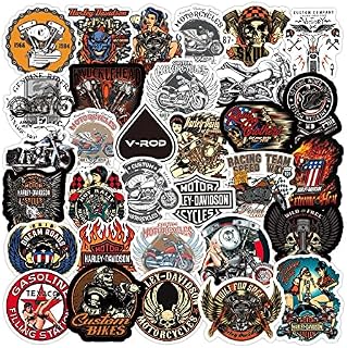 Serhuque 50pcs Harley Motorcycle Stickers for Helmet Trunk Car Bumper Planner Bike Hard Hat,Vinyl Adhesive Waterproof Motor Stickers for Men Adults