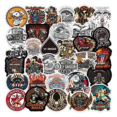 Serhuque 50pcs Harley Motorcycle Stickers for Helmet Trunk Car Bumper Planner Bike Hard Hat,Vinyl Adhesive Waterproof Motor Stickers for Men Adults Cover