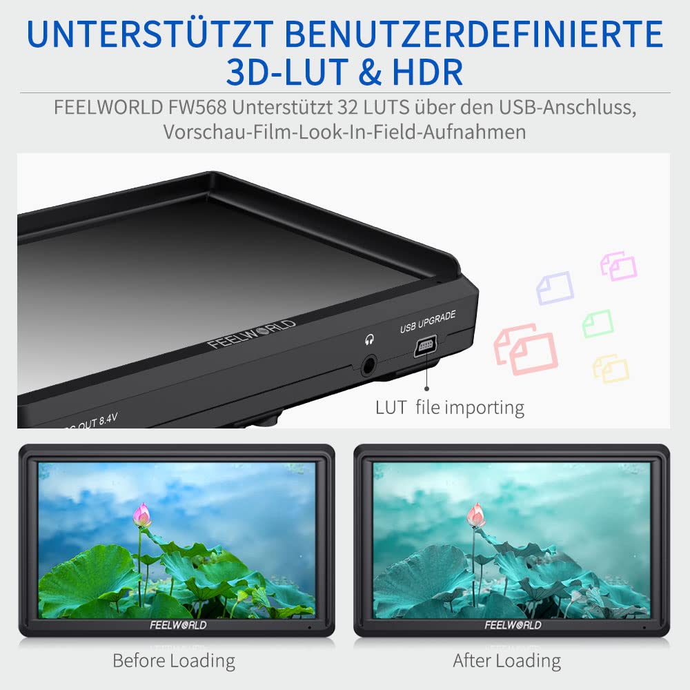 FEELWORLD FW568V2 DSLR Field Monitor 5,5 pollici 3D LUT Waveform Vector Scope 1920x1152 4K Schermo HDMI con parasole per stabilizzatore
