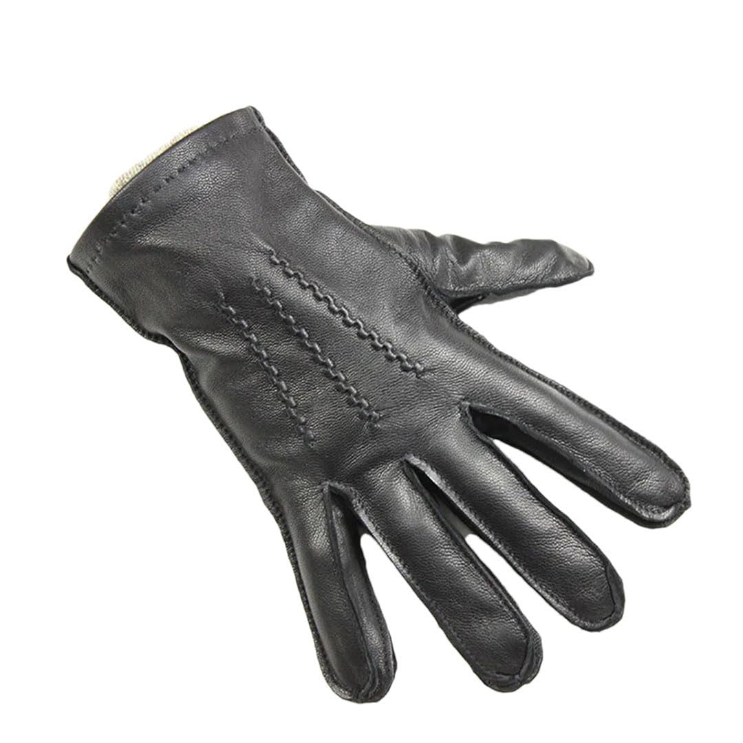 Guantes de cuero para hombre, con costuras exteriores, forro de lana, guantes cálidos para los dedos