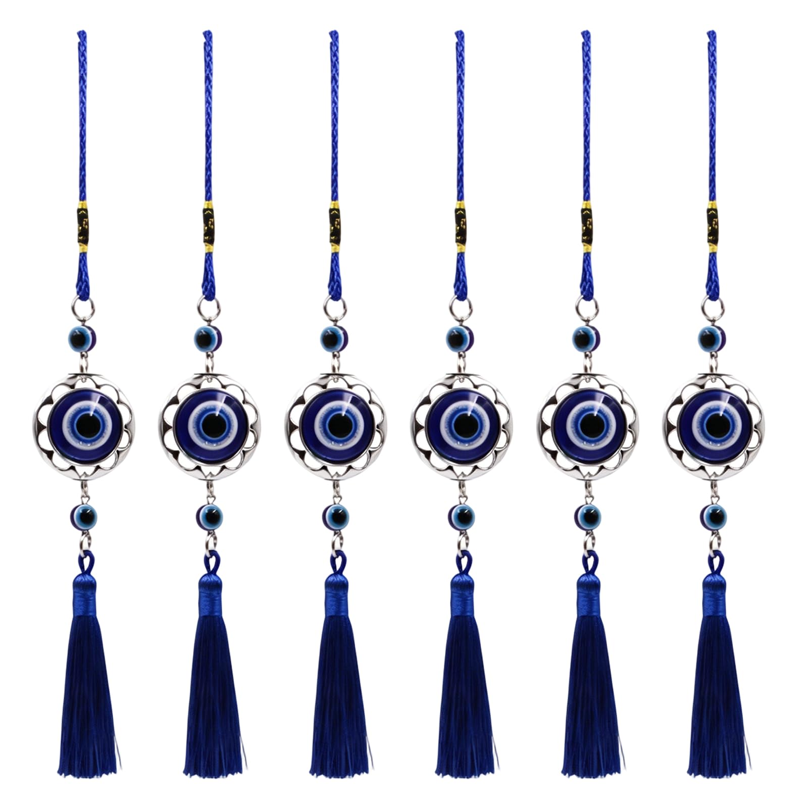 6 Pieces Evil Eyes Car Accessories with Intricate Beaded Tassels Auto Indoor Decoration Hanging Ornament Long Decoration Evil Eyes Car Charm