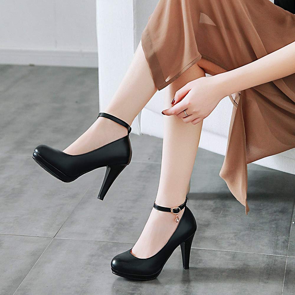 Décolleté Donna, Scarpe Tacco a Cono Eleganti Scarpe da Sposa Tacco Alto Punta Rotonda con Plateau con Cristalli, Numero 31-47