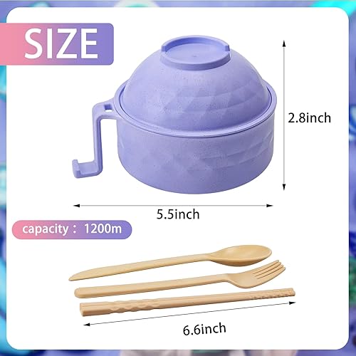 Miniatura 2 de Juego de 4 ollas de ramen para microondas de 33 onzas, juego de tazones de ramen rápido para microondas con asa, cuenco de fideos con cuchara,