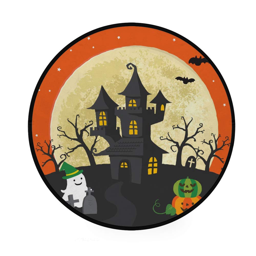 Paillasson rond antidérapant et absorbant pour cuisine et salon Happy Halloween