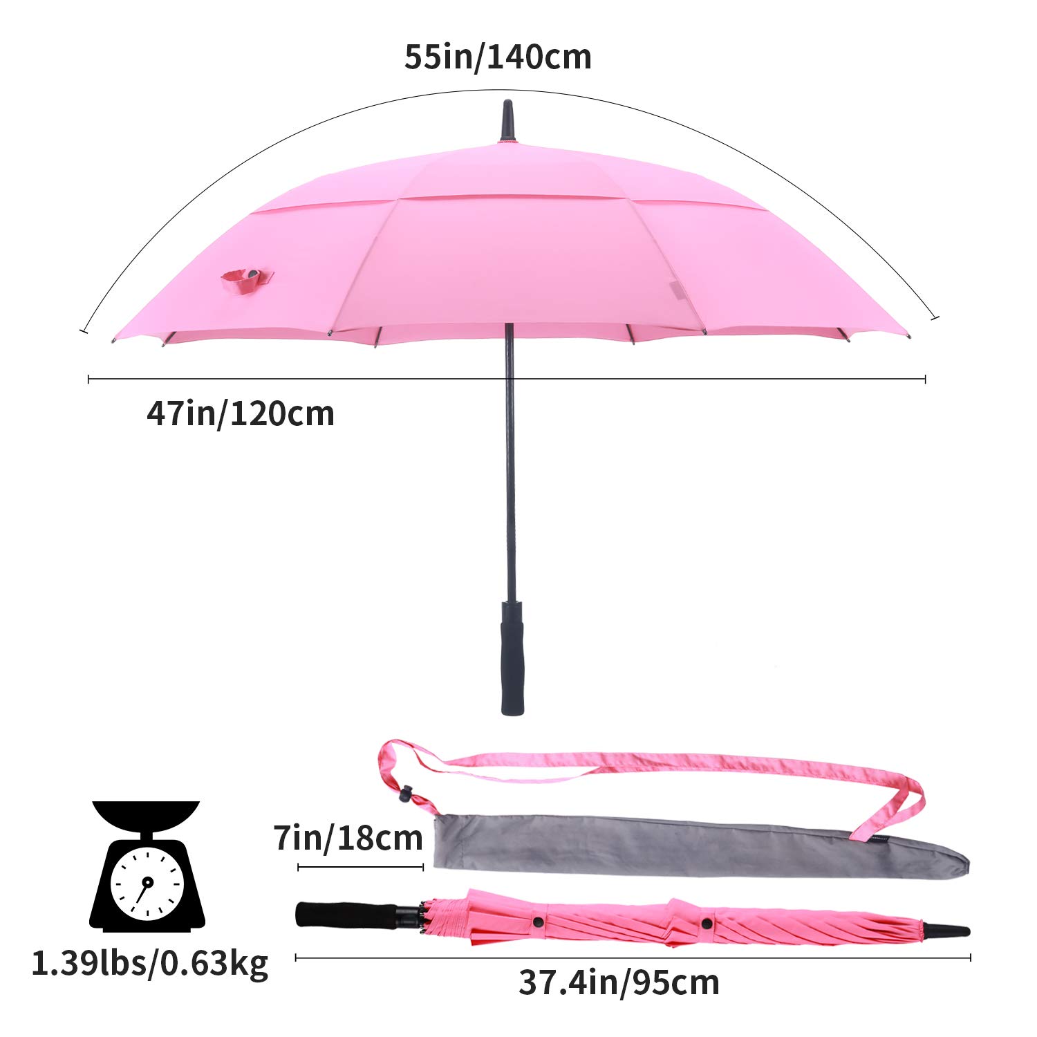 RUMBRELLA Golf Umbrella Windproof Double Canopy UV Umbrella UPF 50+ Auto Open 55IN