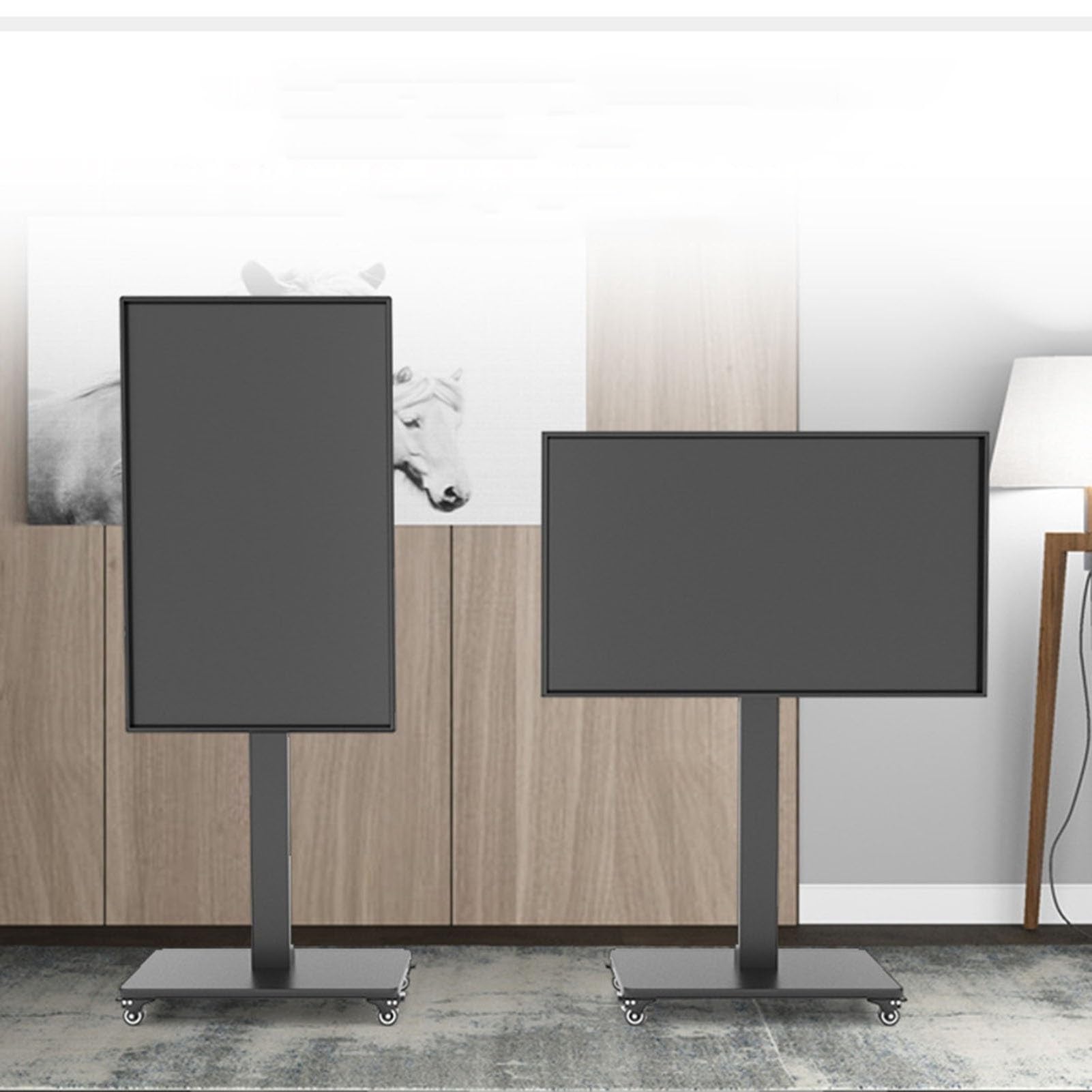 HPTHLY Mobile Tv Cart On Wheels - Portable Floor Tv Stand Holds, For 32-65 Inch Screen Tvs, Horizontal And Vertical Screen Fixed, Up To 100Kg