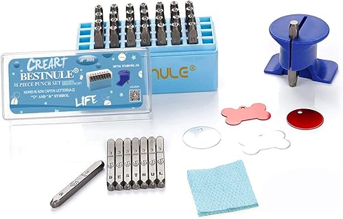 BESTNULE Kit de estampado de metal, juego de sellos de números y letras (A-Z, 0-9 y &, símbolo de amor), acero al carbono endurecido de grado