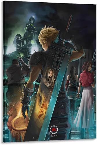 Thcbme Final Fan-tasy VII Remake Póster Pintura Decorativa para Baño Decoración de Sala de Estar en Lienzo Arte de Pared Enmarcada, 8x12 pulgadas