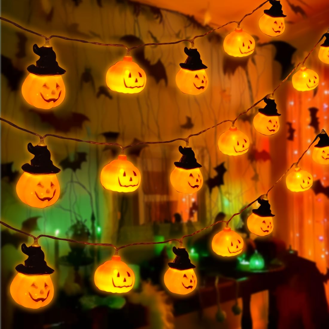 Stringa di luci a LED per Halloween, luci fantasma a forma di zucca alimentata a batteria, luci ambientali decorative colorate | Decorazione per feste di Halloween all'aperto, decorazione Stringa di luci a LED per Halloween, luci fantasma a forma di zucca alimentata a batteria, luci ambientali decorative colorate | Decorazione per feste di Halloween all'aperto, decorazione