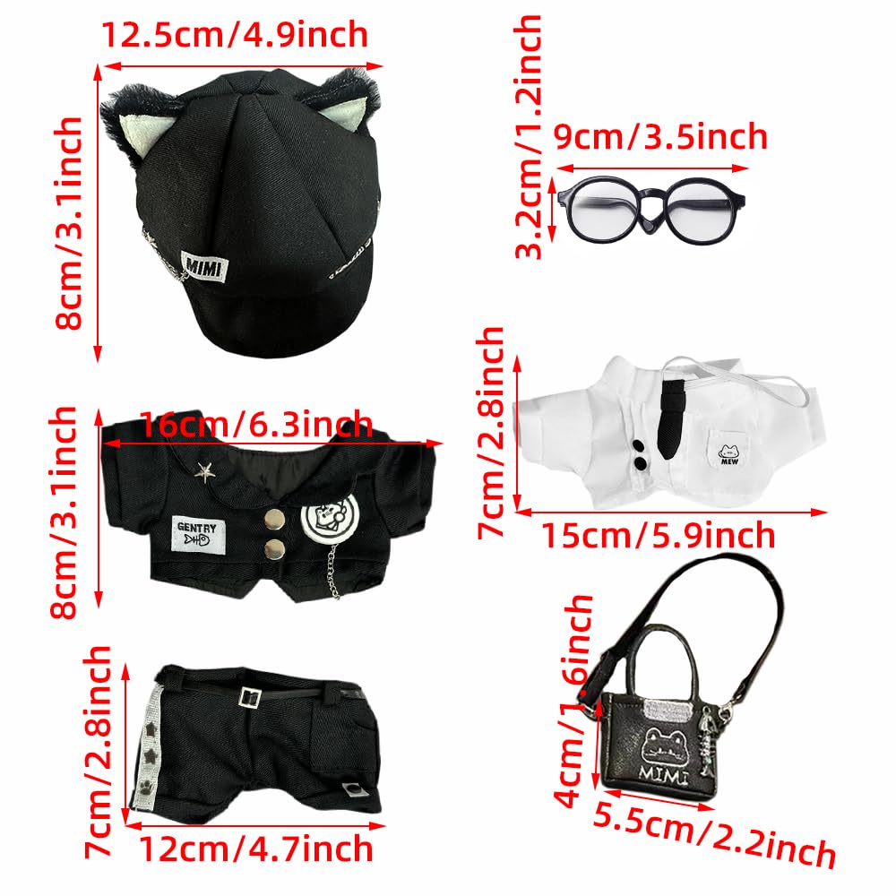 niannyyhouse 20 cm pluszowe ubranka dla lalek kapelusz płaszcz koszula spodnie plecak okulary czarny kot zestaw 20 cm akcesoria dla lalek przebranie