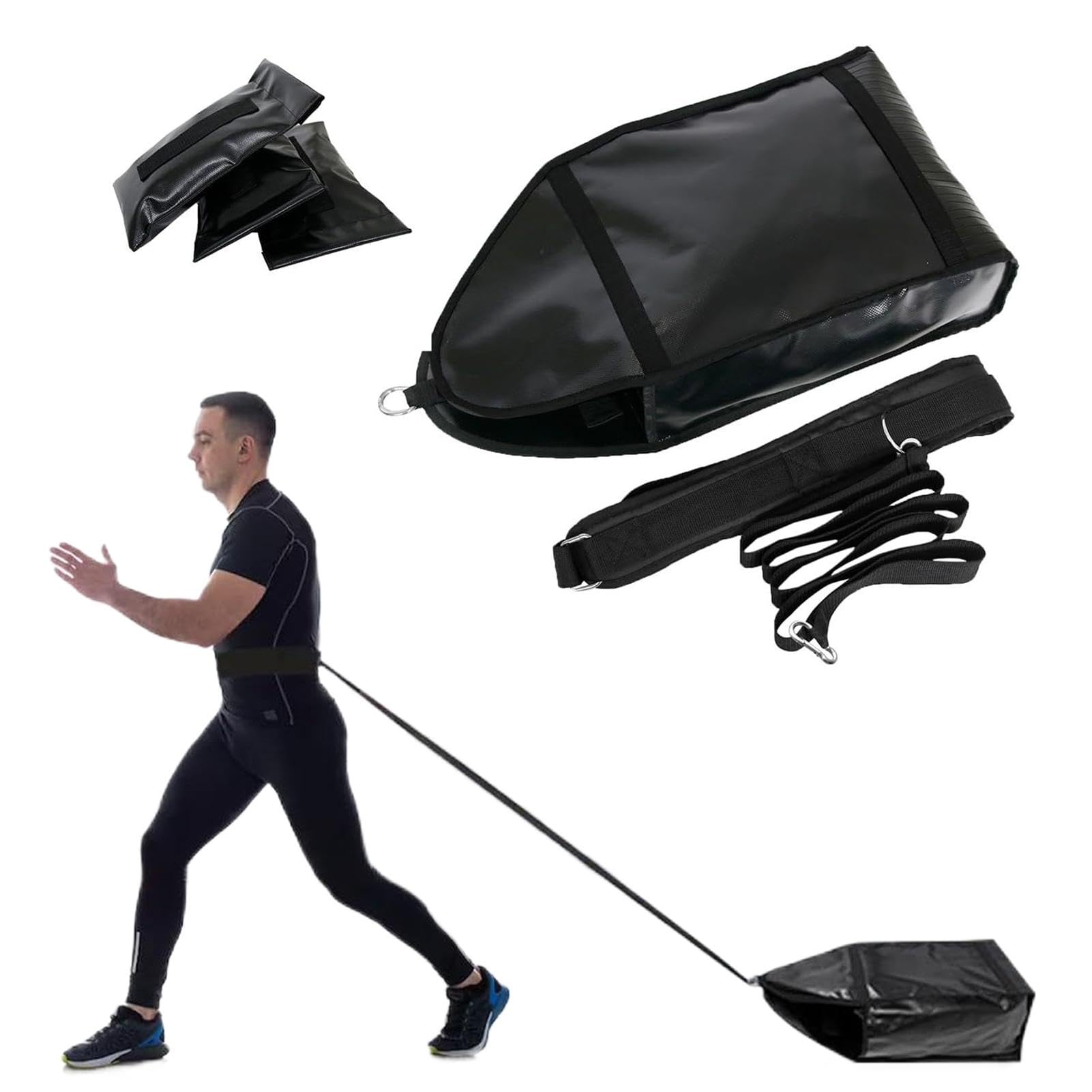 Traîneau d'entraînement réglable pour sprinters, luge de course avec aide au sac de sable, entraîneur de traction avec 3 sacs de sable pour l'entraînement de vitesse et de force