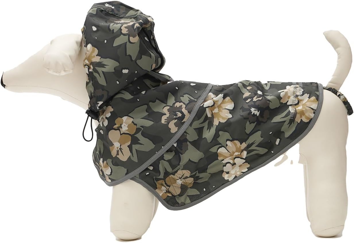 K505M-622 Dog RAIN Poncho Waterproof Water Repellent Dog Raincoat Raincoat for Small and Medium Dogs, Dog Clothes, Reflector Hooded, Size Adjustment, Lead Hole, Stylish, Flower Camouflage