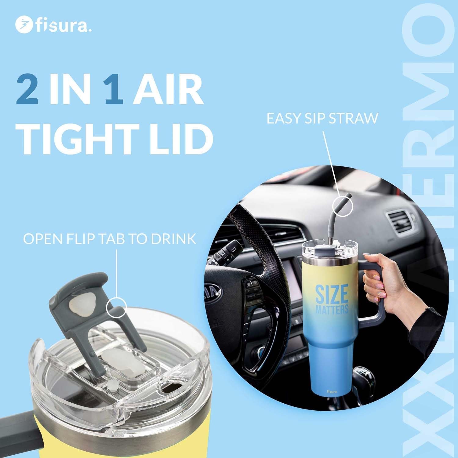 Fisura Insulated Water Bottle 1.2 Litre Large Insulated Bottle Stainless Steel Bottle BPA Free 24 Hours Cold / 12 Hours Hot with Straw Included 10 cm x 27.7 cm (Size, Yellow)