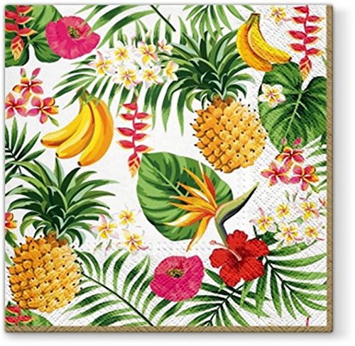 20 Servietten Tropische Früchte und Blätter/Sommer/Ananas/Banane 33x33cm