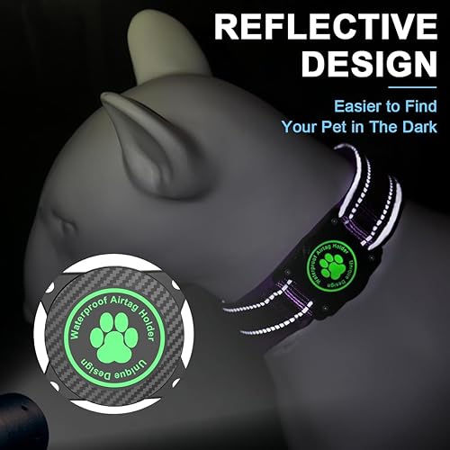 Miniatura 5 de Collar para perro Airtag con soporte impermeable para AirTag, luminoso reflectante, acolchado suave, collar de nailon ajustable para perros
