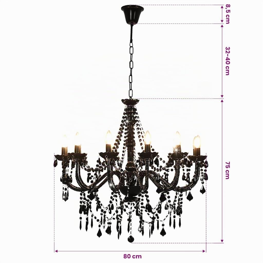 vidaXL Lampadario con Perle di Cristallo Rotondo 12 Lampadine E14 Elegante Lampada da Soffitto Luce Interni Nero Trasparente in Metallo e Acrilico