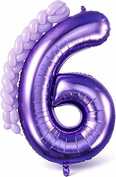 Kpop Number 6 Balloons 40 Inch Purple Kpop Party Decorations | Large Foil Balloons for 6th Birthday Party Backdrop, Anniversary, Celebration Supplies