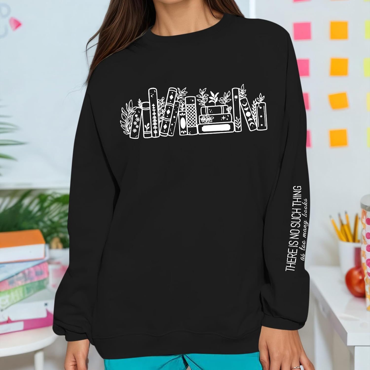 Book Sweatshirts for Women Oversized Bookish Reading Sweatshirt Teacher Long Sleeve Shirts Graphic Pullover Tops - Image 4