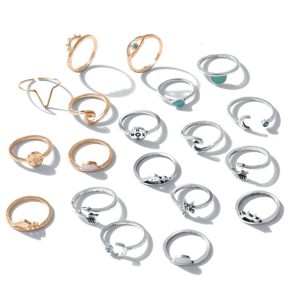 Latest Stylish Metal Boho Midi Finger Rings for Women and Girls - Set of 19 (D12984r), Silver