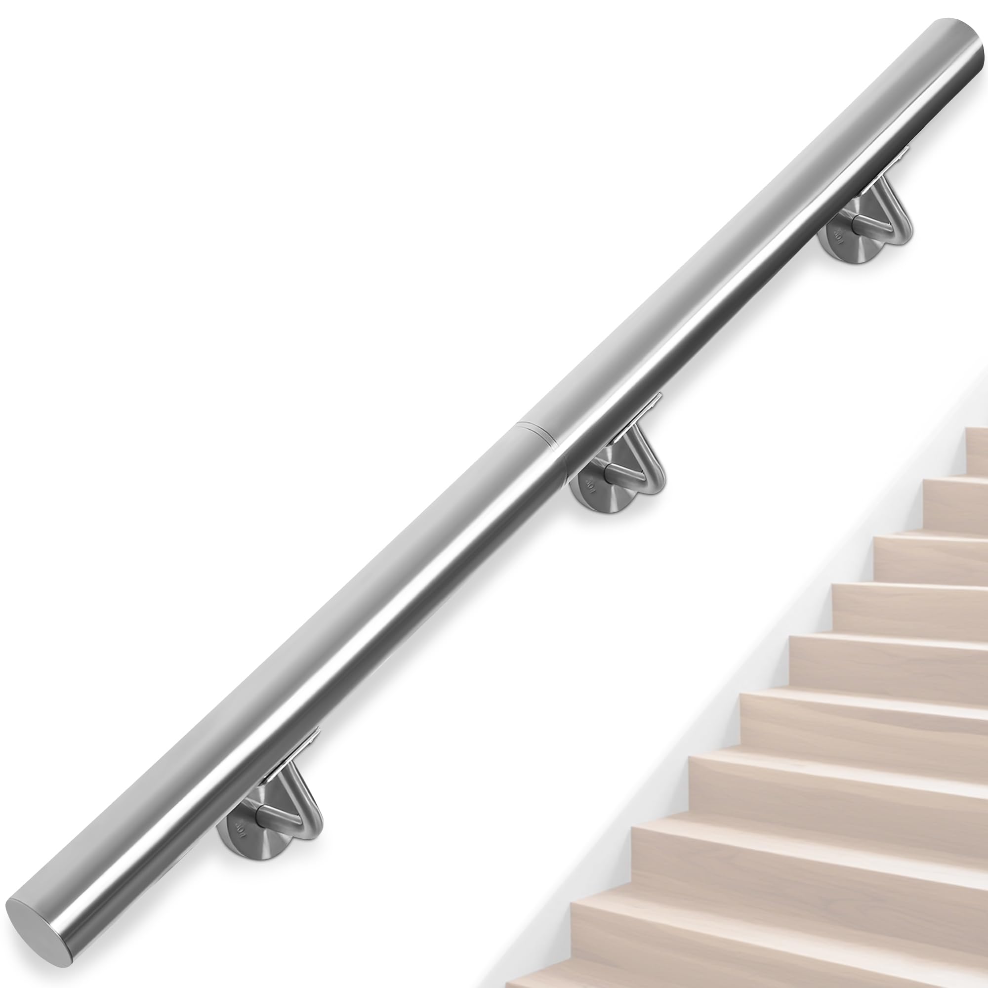 OUUTMEE Pasamanos de acero inoxidable para escaleras – Barandilla para escaleras montada en pared de 150 cm con soportes, pasamanos de interior/exterior para loft, porche, garaje y terraza