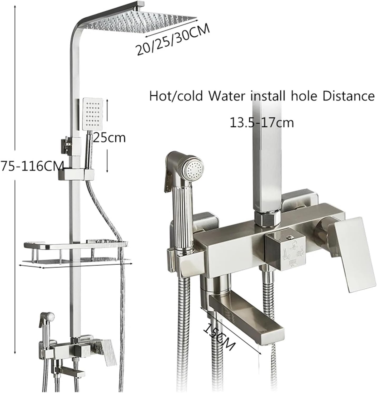 3/4-way Shower Faucet Rainfall Shower Hot Cold Water Mixer Bidet(Brushed Nickel 10)