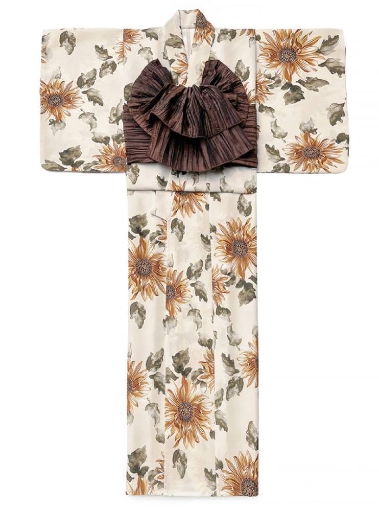 Amazon.co.jp: GRL 水彩ひまわり浴衣 帯 セット 花柄 向日葵