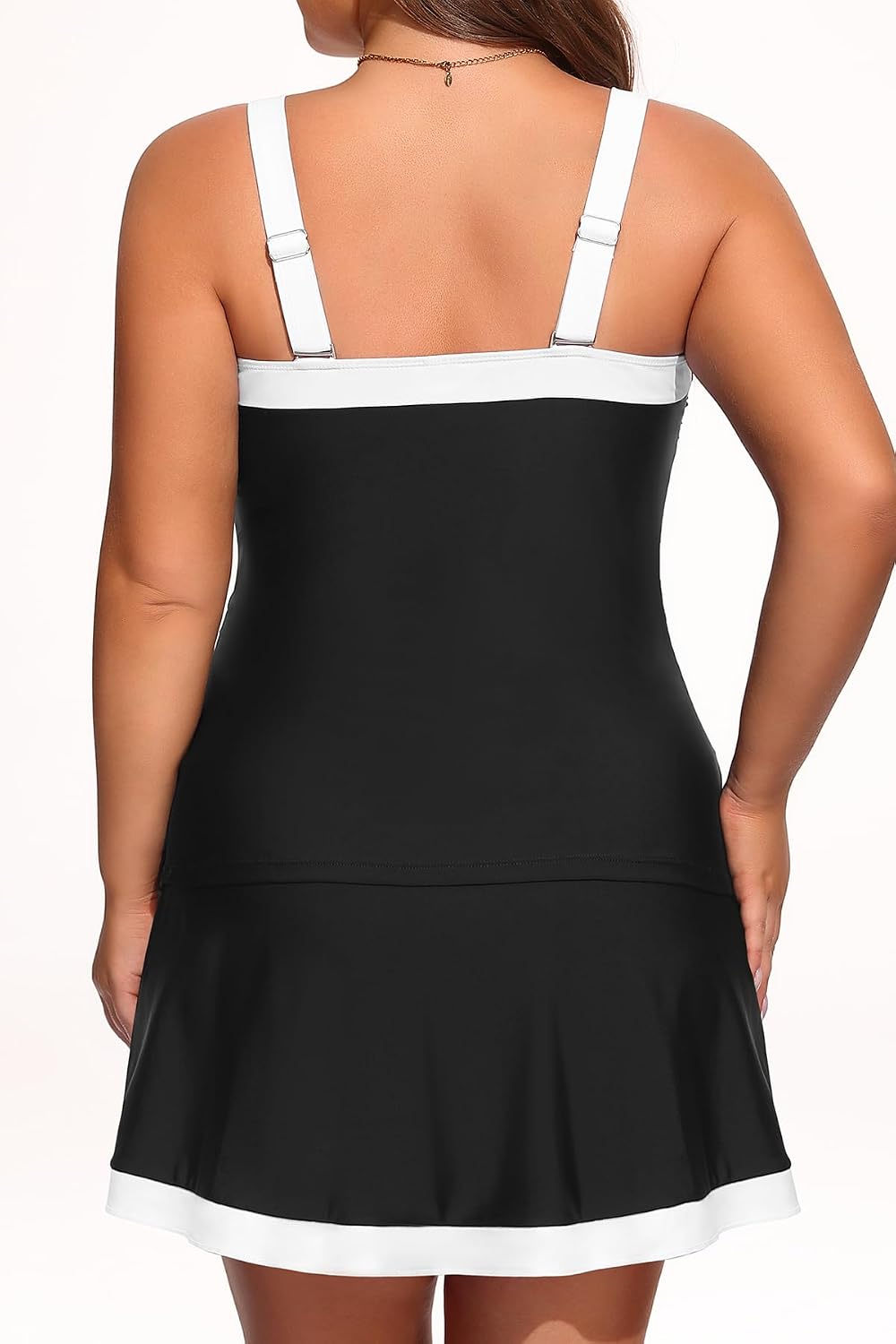 Yonique Plus Size Tankini Swimsuit with Skirt - Two Piece Tummy Control Bathing Suit with Pockets 2026 Swimwear Black and White 18W