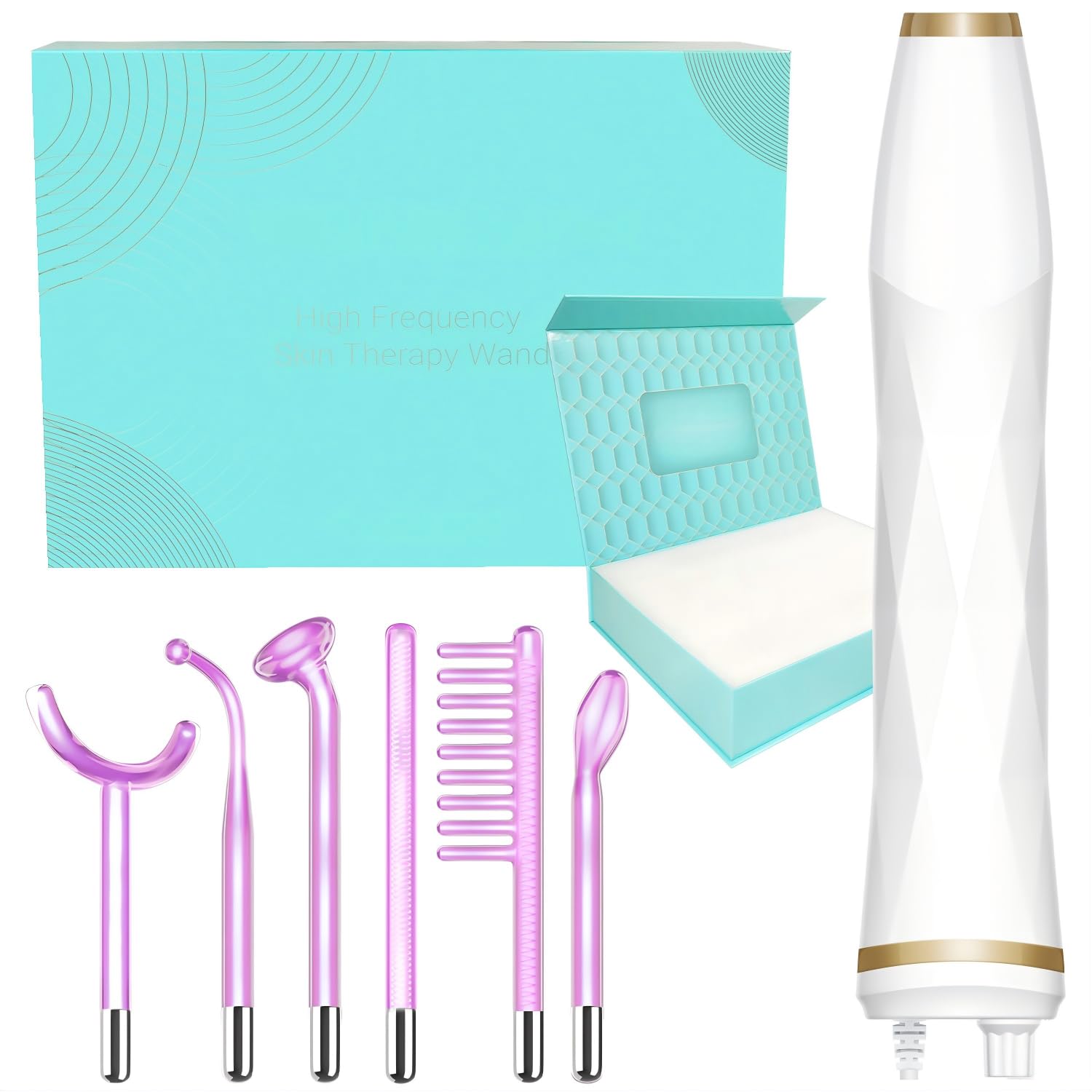 TUMAKOU High Frequency Facial Machine - Portable Purple High Frequency Facial Skin Light Therapy Wand - with 6 Argon Tubes - Skin Tightening Machine for Hair Regrowth,Acne,Wrinkle Removal,Anti Aging