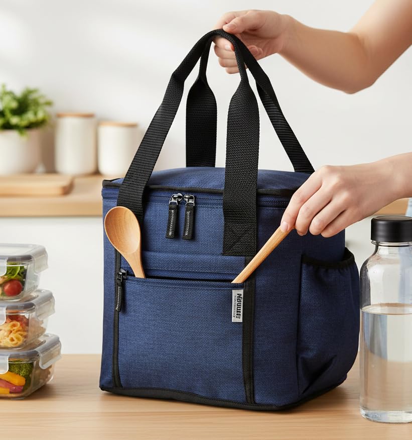 Wooum Thermal Insulated Lunch Bag Large Tiffin Bag for Men Women, and Kids Leak-Proof Meal Holder Travel Lunch Pouch Food Storage Bag with Handle Ideal for Office School College and Picnic.