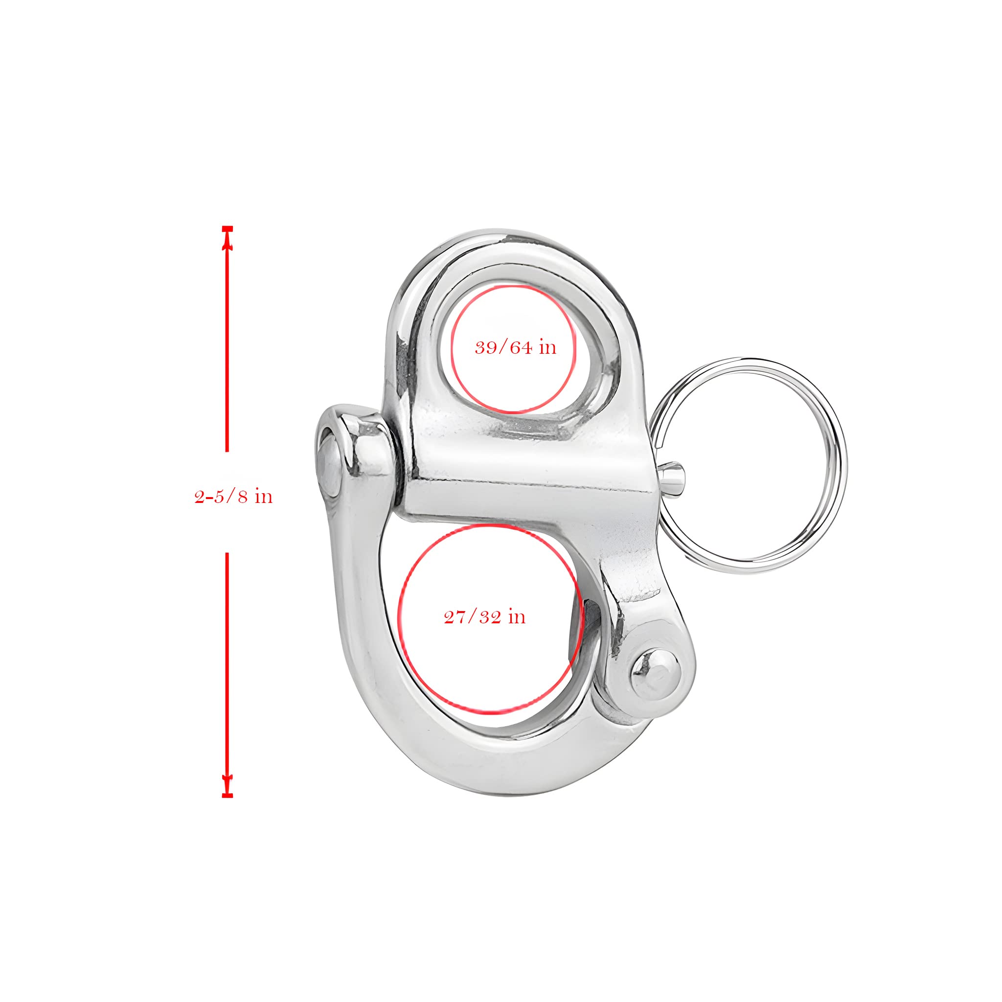 EEYAD 2 Pack Stainless Steel Fixed Bail Snap Shackle (2 5/8 inch)