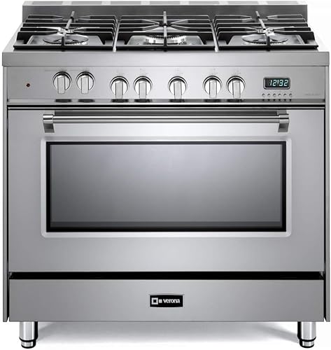 Verona Prestige Series VPFSGE365SS - Horno de convección turbo independiente de 36 pulgadas 5 quemadores sellados cajón de almacenamiento de acero