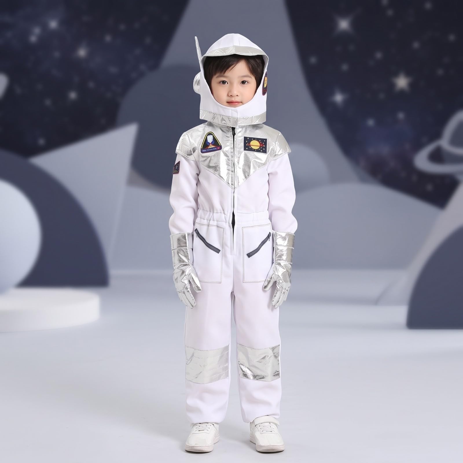Tuta Completa da Esploratore Spaziale | Realistico, Tuta da esploratore spaziale con Cappuccio, Lavabile, per Halloween, Recite Scolastiche, L, Senza Guanti