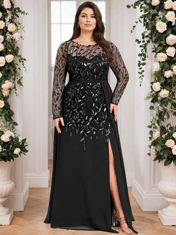 IIF Mother of The Bride Dresses for Wedding Mermaid Chiffon Lace Sequin Formal Evening Dress with Slit IIF1794