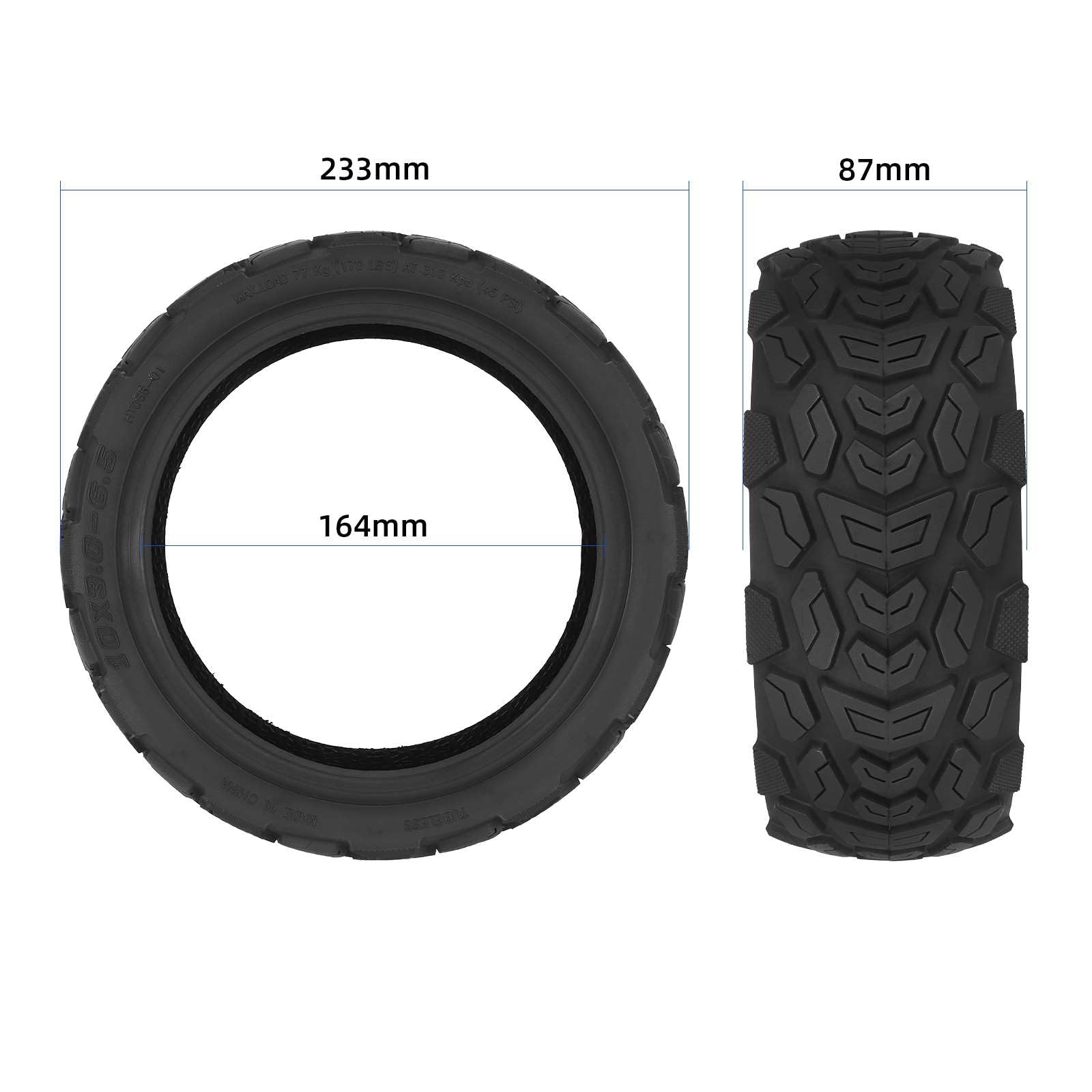 Reifen 10x3.0-6.5 Zoll Offroad Tubeless für Ausom L2, L2 Max, DT2 Pro E-Scooter, Rutschfester Geländereifen Schlauchlos, Starkes Profil für Schotter & Waldwege (1 Stück)