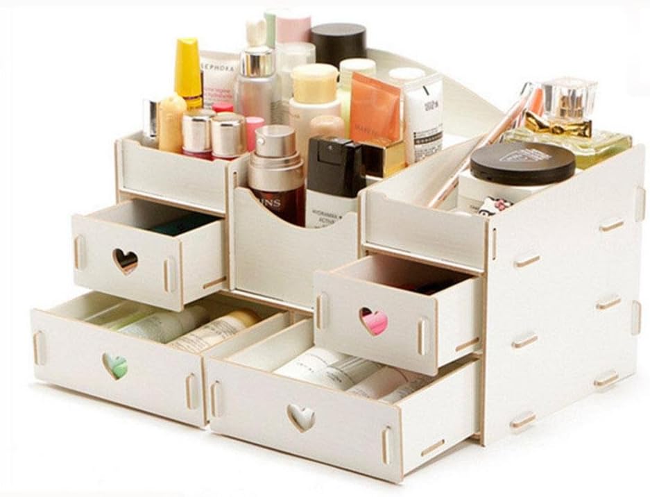 Design Multifunctions Desktop DIY Wooden Cosmetic Storage Box With Drawer , white