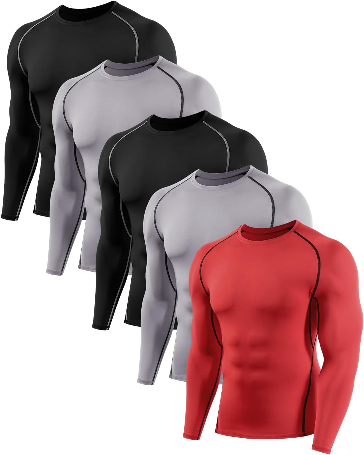 5,6 Pack Men's Compression Shirts Long Sleeve Rash Guard Workout Undershirt Base Layer Athletic Shirt
