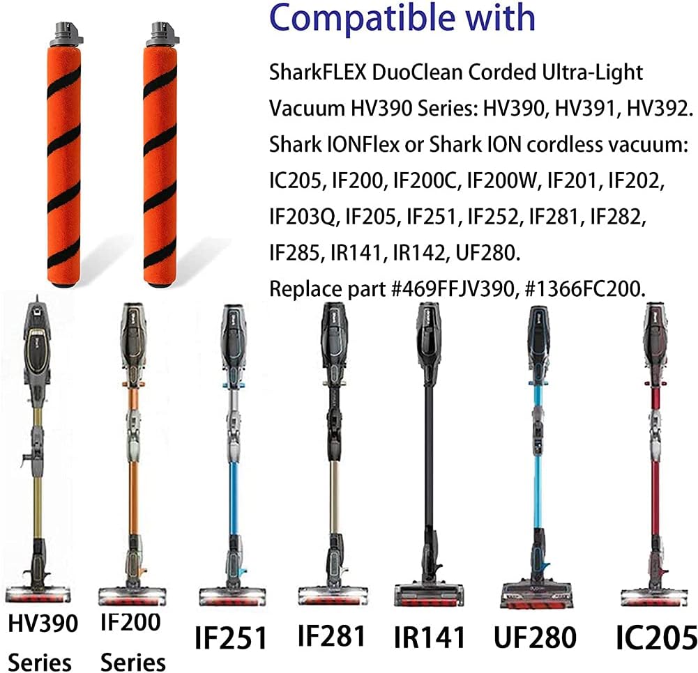 Ytaland Soft Brush Roll Replacement Compatible with Shark Flex DuoClean HV390, HV391, HV392, IC205 IF200 IF201 IF202 IF203Q IF205 IF251 IF252 IF281 IF282 IF285 IR141 IR142 UF280 Vacuum (2 Pack)