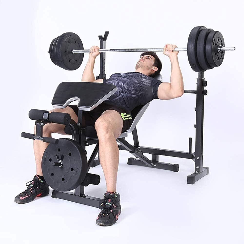Banc De Musculation Home Gym - Inclinable Avec Porte-haltères Et Extension Jambes - Noir