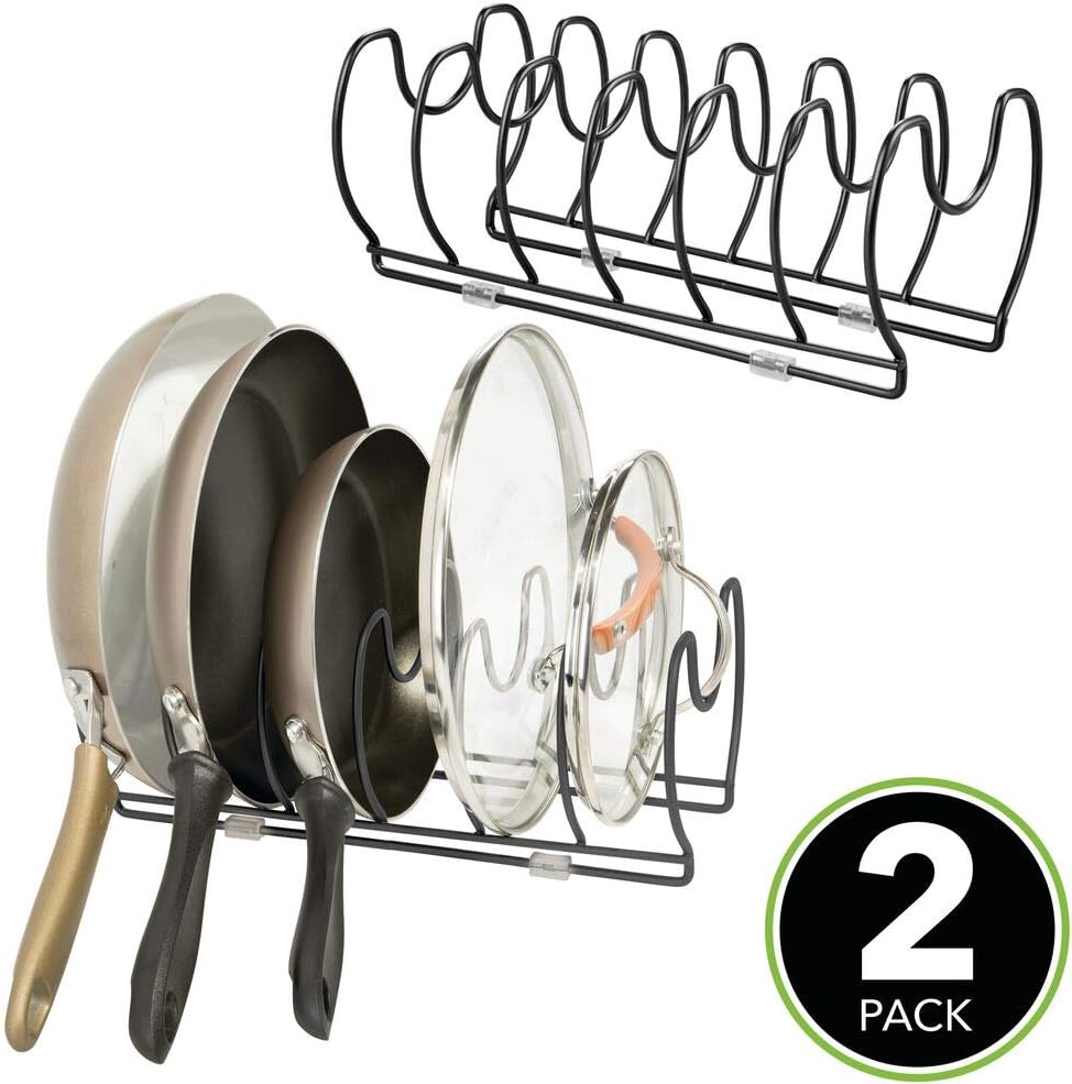 Amazon Com Mdesign Metal Wire Pot Pan Organizer Rack For Kitchen Cabinet Pantry Shelves 6 Slots For Vertical Or Horizontal Storage Of Skillets Frying Or Sauce Pans Lids Baking Stones 2 Pack Black