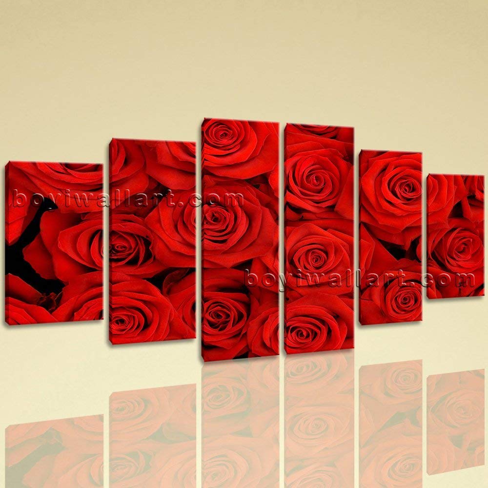 Extra Large Floral Picture Rose Flower Wall Dining Room Six Pieces print, Extra